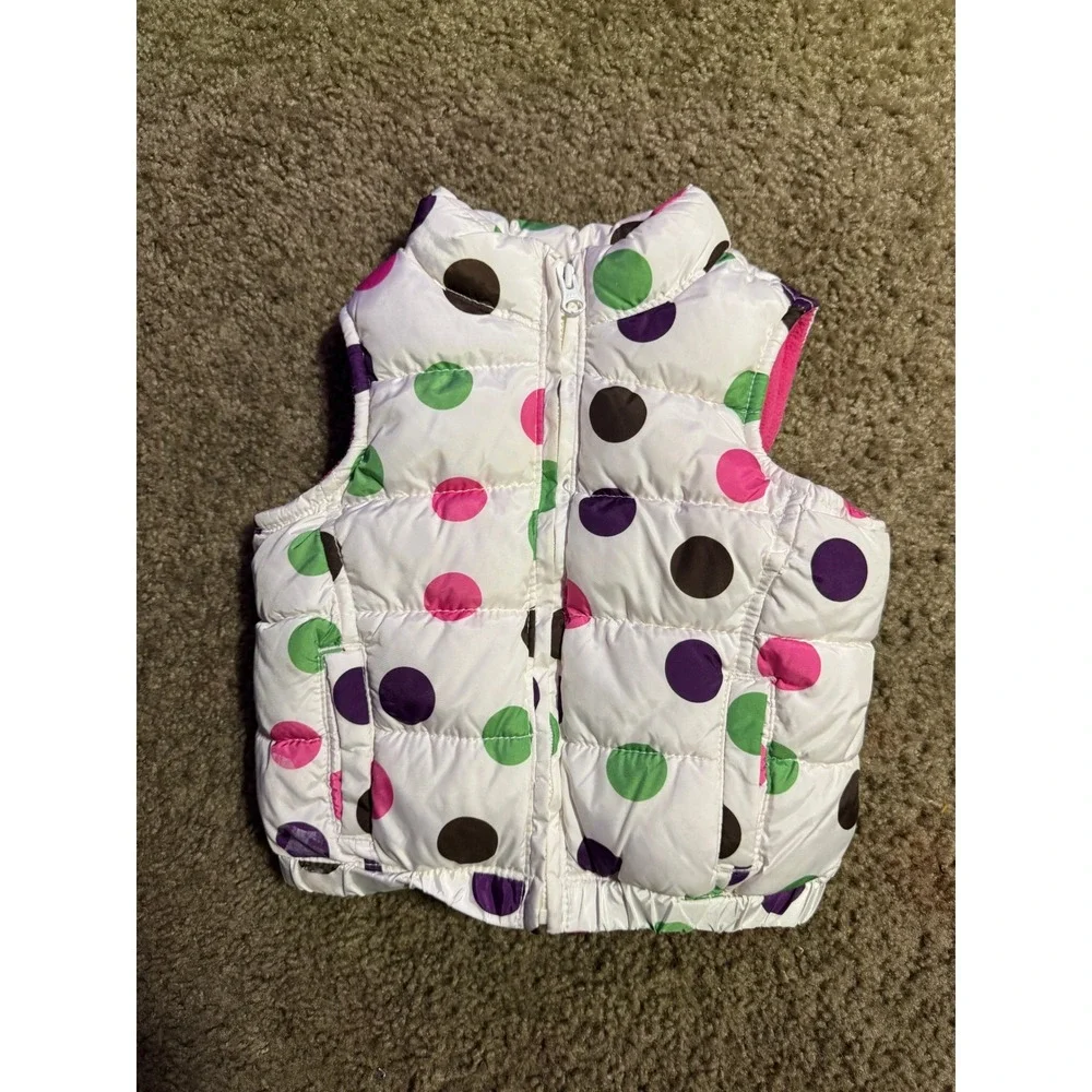 Old Navy Baby Girls Polka Dot Puffer Vest White Pink Green Purple 6-12 Months